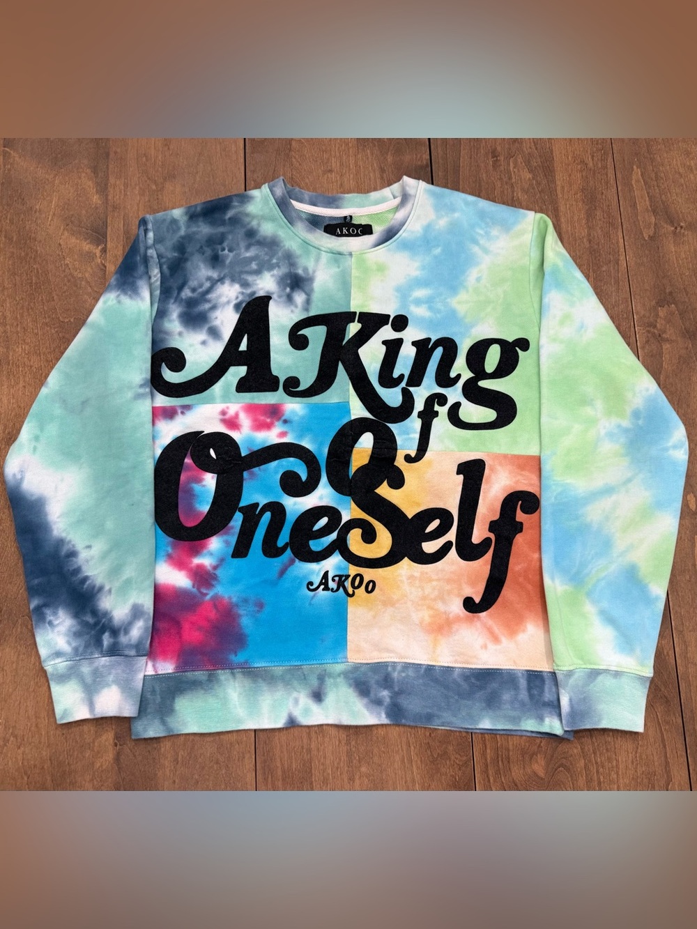 AKOO (A King of Oneself) Multicolor Patchwork Tie-Dye Graphic Sweatshirt Sz S